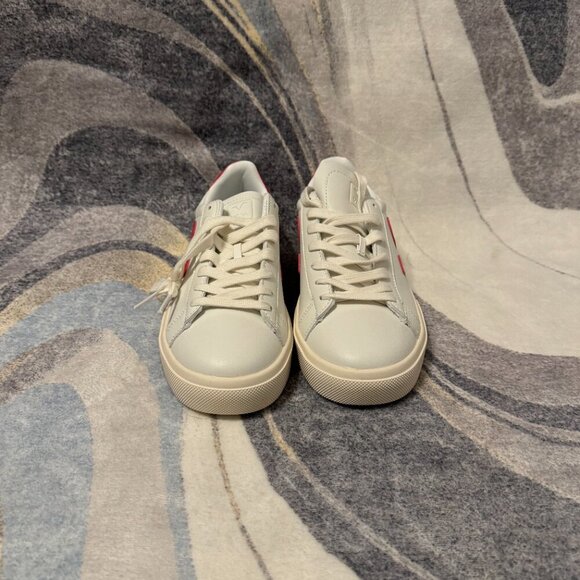 Veja Campo Canvas White Pekin Red Leather Womens Size 6.5 - Picture 2 of 5